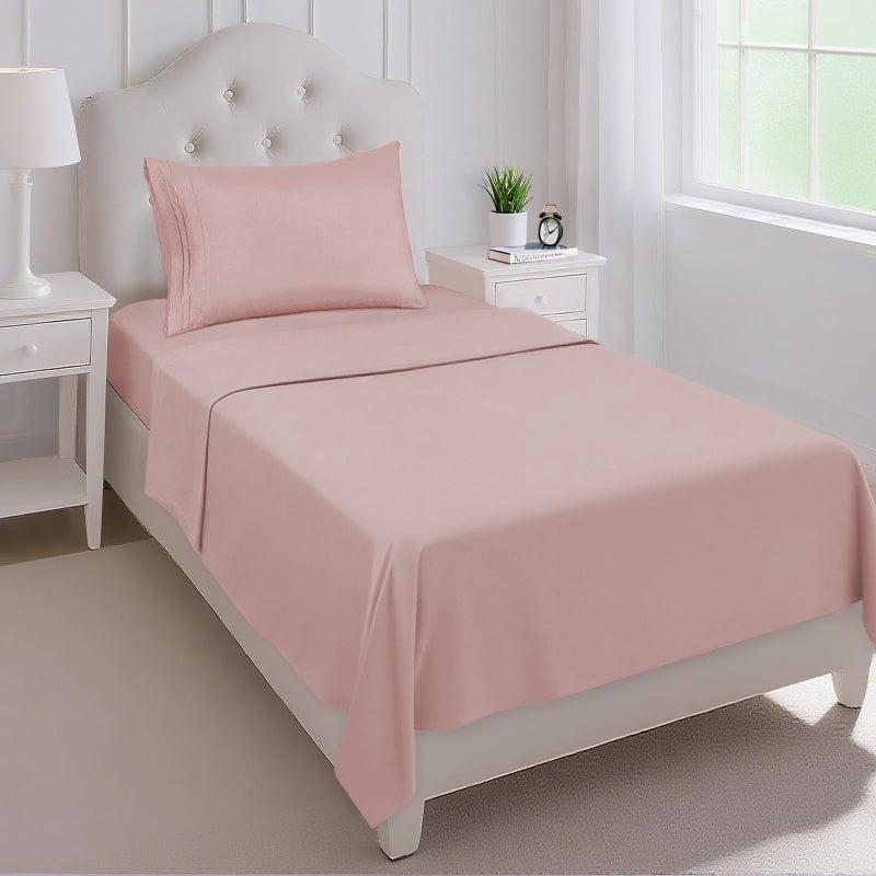 Mejoroom Twin Sheet Set - Hotel Collection Twin Sheets - Bedding Sheets & Pillowcases with Deep Pocket Fitted Sheet, Breathable, Wrinkle & Fade Resistant - 3 Piece(Dusty Pink) - Image 1